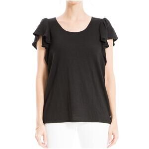 MAX STUDIO Women's Black Flutter Sleeve Jersey Crinkle Top Size 3X